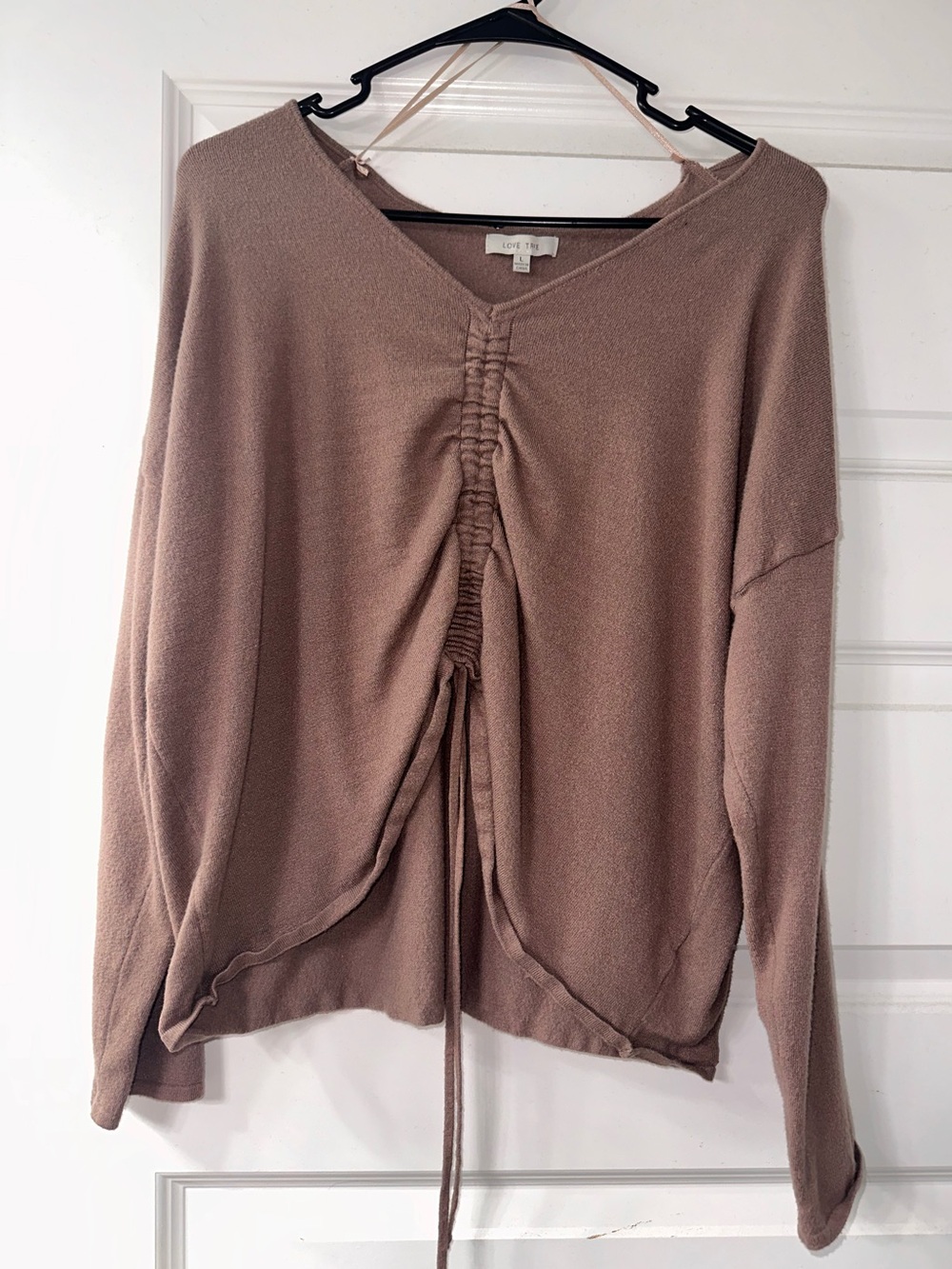 Love Tree Dusty Mauve Ruched V-Neck Long Sleeve Top
